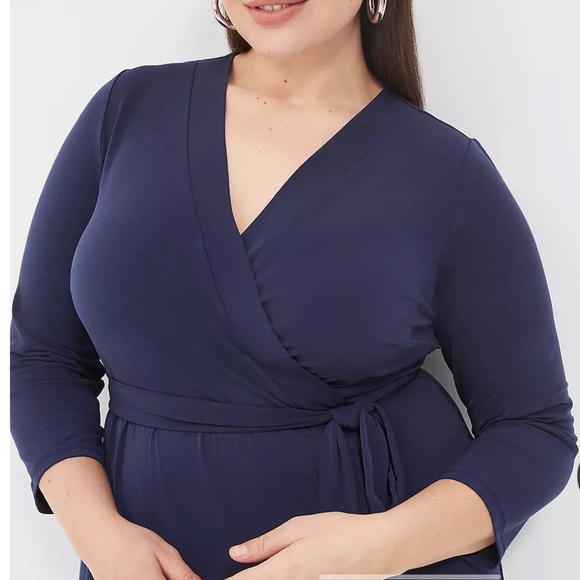 NWT Lane Bryant 26/28 Navy Blue 3/4-Sleeve Faux-Wrap Dress NEW - Picture 4 of 4